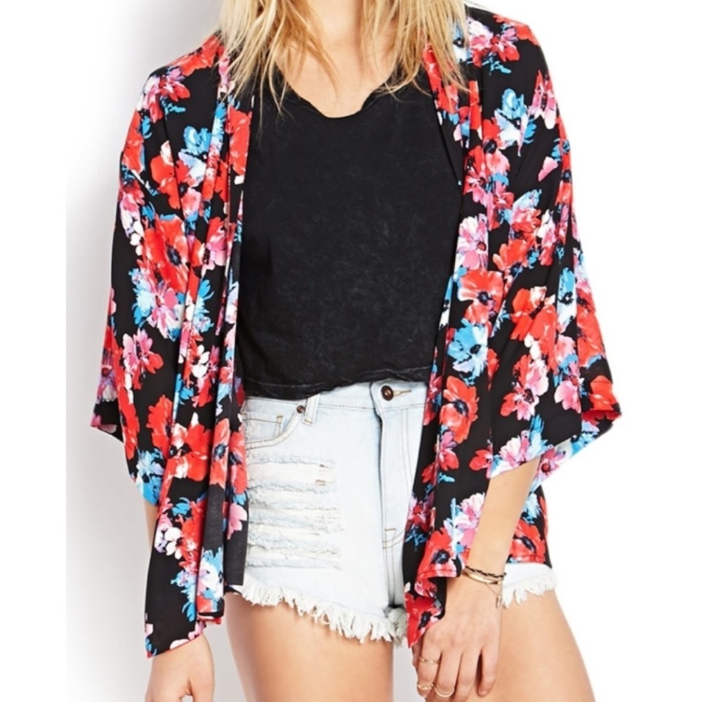 Forever 21 floral print kimono shawl